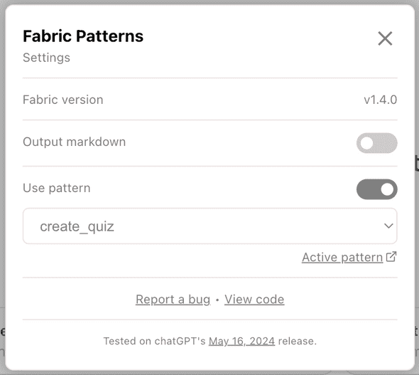 Fabric settings modal